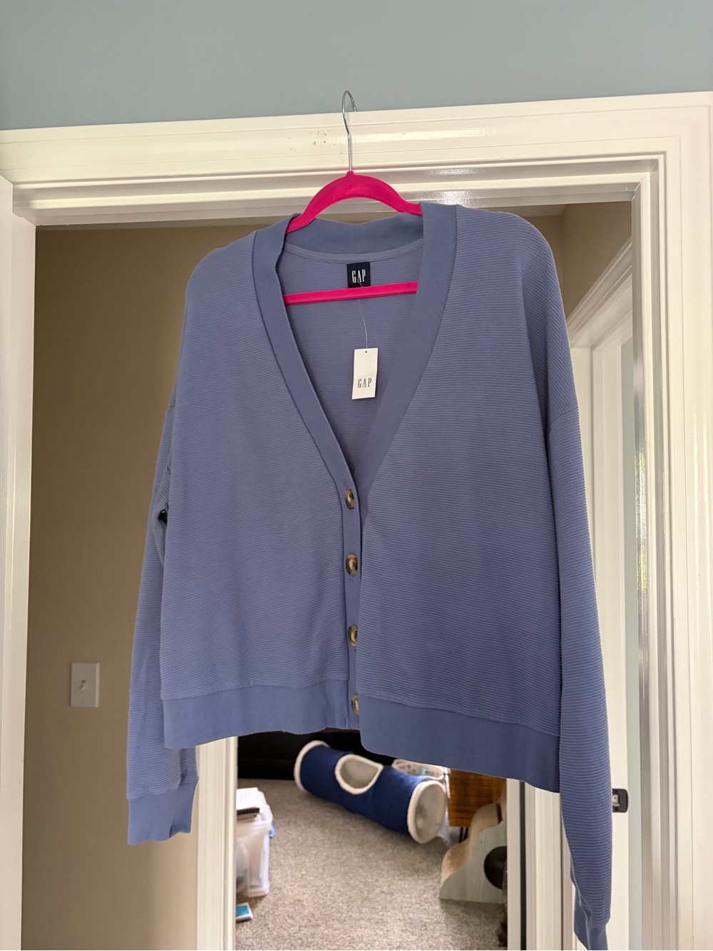 GAP Women's Dusty Blue V-Neck Button Cardigan